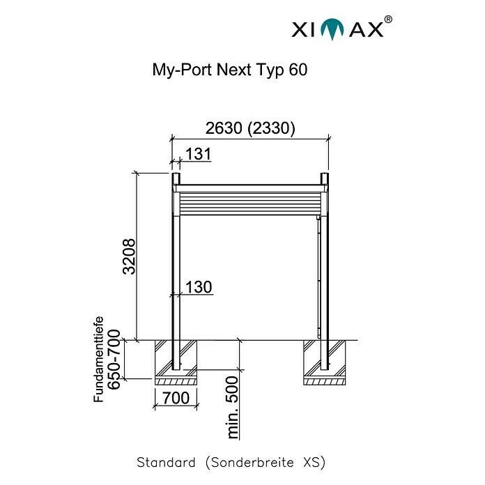 Ximax My-Port Next Carport Typ 60 (L x B: 5,14 x 2,33 m, Einfahrtshöhe: 2,489 m)