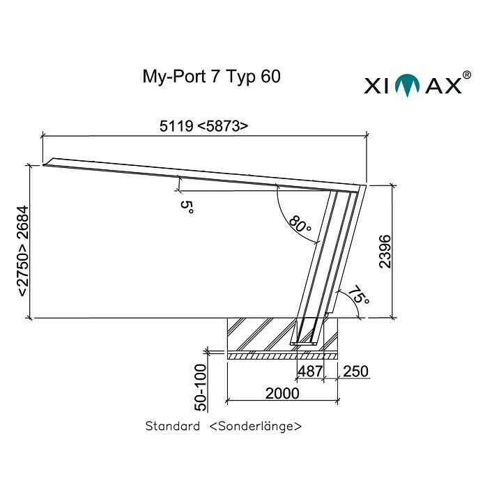 Ximax My-Port 7 Carport Typ 60L x B: 5,12 x 2,69 m, Einfahrtshöhe: 2,684 m, Schwarz/Silber Unknown