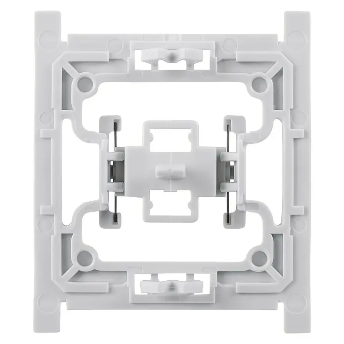 Homematic IP Adapter EQ3-ADA-S - 1 Stk., Passend für: Siemens Schalter DELTA miro/DELTA line/DELTA style - Nahaufnahme einer weißen Tragschiene, die für die Montage von elektronischen Bauteilen verwendet wird.\n