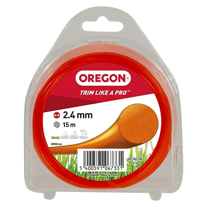 Oregon Trimmerfaden Coloured Line - Fadenlänge: 15 m, Fadenstärke: 2,4 mm - Oregon Trimmerfaden, 2,4 mm Durchmesser, 15 m Länge, für präzises und effizientes Trimmen im Garten. Ideal für Profis und Hobbygärtner.