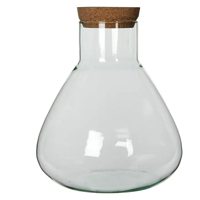 Jarrón Emily - Ø x Al: 29,5 x 32 cm, Vidrio, Transparente - Este recipiente de vidrio transparente con tapa de corcho es ideal para almacenar líquidos con estilo o como elemento decorativo.