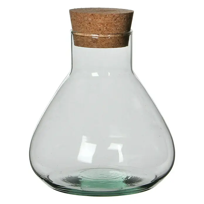 Jarrón Emily - Ø x Al: 17 x 18 cm, Vidrio, Transparente - Tarro de vidrio con tapa de corcho. El vidrio es transparente y bulboso, perfecto para guardar alimentos u objetos pequeños con estilo.