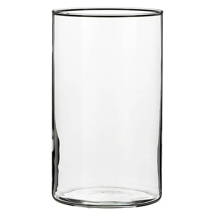 Jarrón Carly - Ø x Al: 12 x 20 cm, Vidrio, Transparente - Jarrón de vidrio transparente con forma cilíndrica y borde negro, ideal para arreglos florales o uso decorativo en interiores.