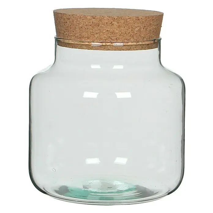 Jarrón Chela - Ø x Al: 19 x 19 cm, Vidrio, Transparente - Frasco de vidrio transparente con tapón de corcho, ideal para almacenar diversos objetos. Recipiente de vidrio decorativo y práctico.