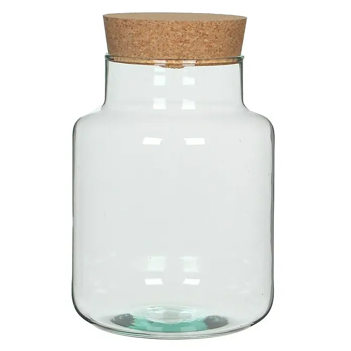 Jarrón Chela - Ø x Al: 19 x 26 cm, Vidrio, Transparente - Tarro de vidrio transparente con tapón de corcho, ideal para guardar alimentos o como elemento decorativo. Su diseño sencillo complementa cualquier estilo.