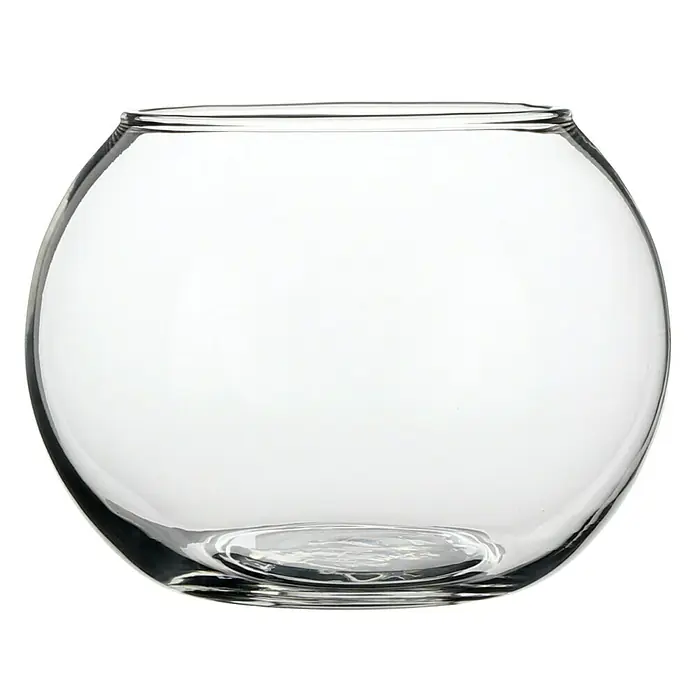 Jarrón Bolla - Ø x Al: 15 x 11 cm, Vidrio, Transparente - Primer plano de un jarrón de vidrio transparente y redondo con una abertura en la parte superior, ideal para arreglos florales o como pieza decorativa.