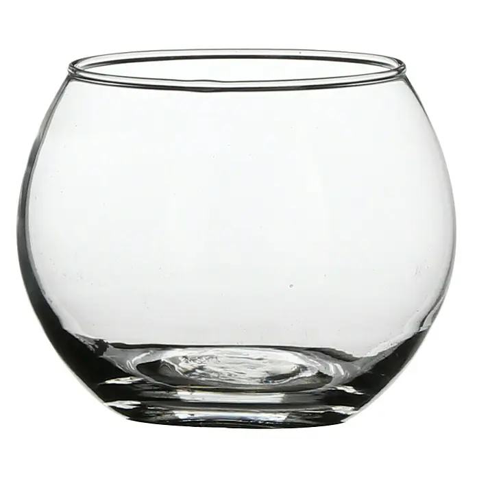 Jarrón Bolla - Ø x Al: 10 x 8 cm, Vidrio, Transparente - Primer plano de un florero de vidrio redondo vacío con vidrio transparente, ideal para arreglos florales o fines decorativos.