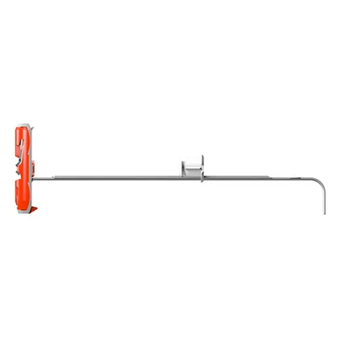 Fischer Duotec Taco basculante 10 - Diámetro taco: 10 mm, Longitud taco: 50 mm, 10 ud., Apto para: Placas de yeso laminado - Un riel de metal con una pinza roja y un soporte ajustable, ideal para sujetar y sujetar diversos materiales.