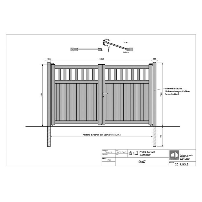 Soncost Gartentor SM07 (181,6 x 300,8 cm, Silbergrau)