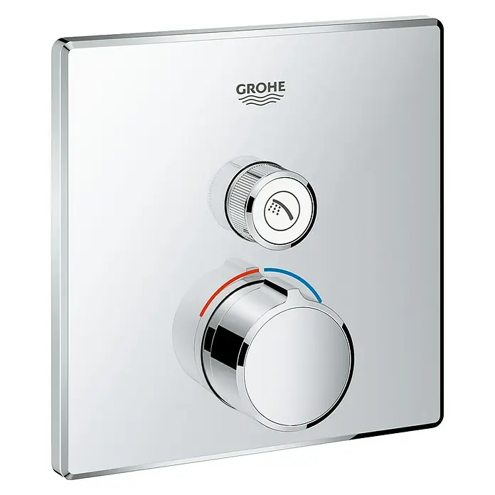 Grohe SmartControl UP-Brausearmatur - Anzahl Absperrventile: 1 Stk., Eckig, Chrom, Glänzend - Quadratische Grohe Armatur mit zwei Knöpfen zur Steuerung von Wasser und Temperatur für ein modernes Badezimmerdesign.