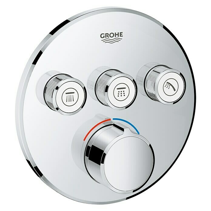 Grohe SmartControl UP-BrausearmaturMit 3 Absperrventilen, Rund, Chrom, Glänzend Front View