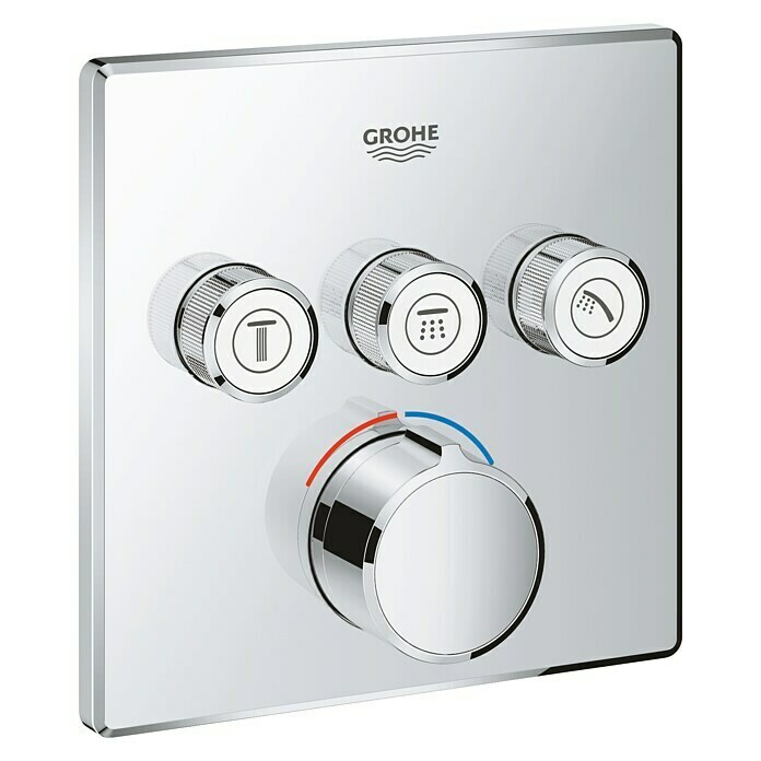 Grohe SmartControl UP-BrausearmaturMit 3 Absperrventilen, Eckig, Chrom, Glänzend Front View