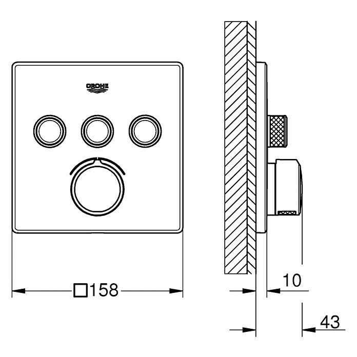 Grohe SmartControl UP-BrausearmaturMit 3 Absperrventilen, Eckig, Chrom, Glänzend Unknown