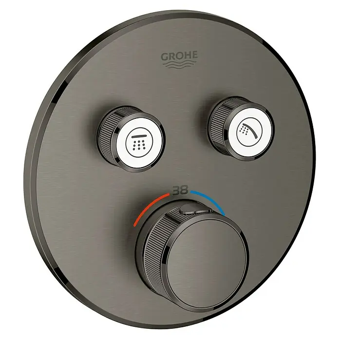 Grohe Grohtherm SmartControl UP-Thermostatarmatur - 2 Stk., Rund, Hard Graphite, Matt - Das Grohe Duschthermostat mit seinen Bedienelementen für Brause und Temperatur sorgt für ein entspannendes Duscherlebnis.