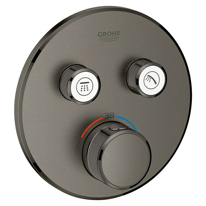 Grohe Grohtherm SmartControl UP-ThermostatarmaturMit 2 Absperrventilen, Rund, Hard Graphite, Matt Front View