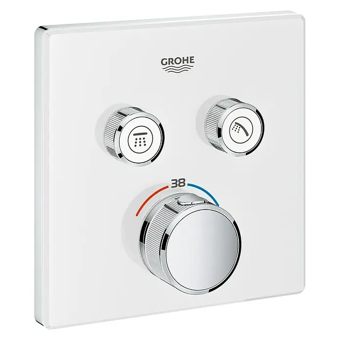 Grohe Grohtherm SmartControl UP-Thermostatarmatur - Anzahl Absperrventile: 2 Stk., Eckig, Moon White, Glänzend - Ein Grohe Duschthermostat mit weißer Blende und verchromten Bedienelementen zur Temperatur- und Strahlregelung.