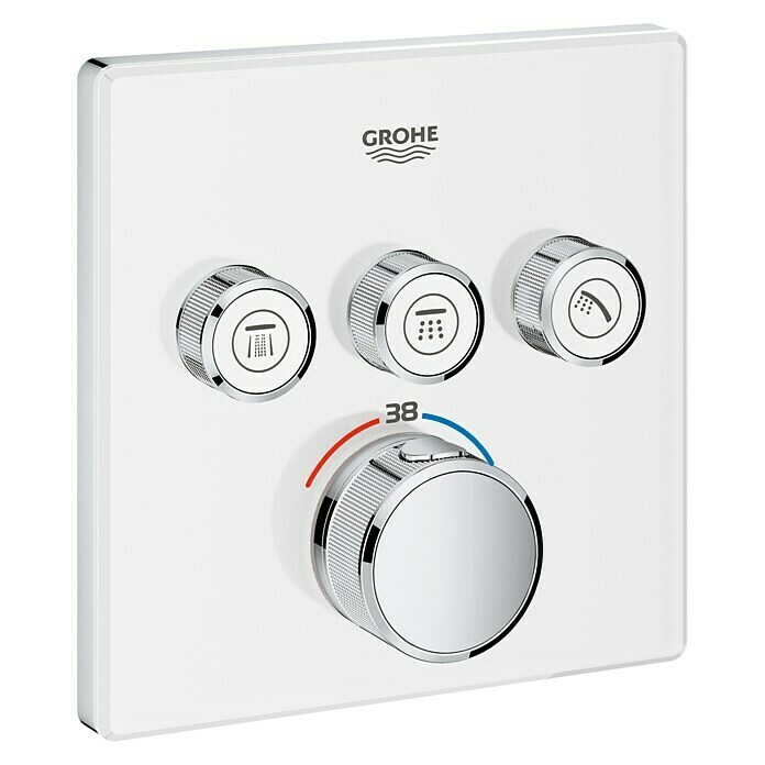 Grohe Grohtherm SmartControl UP-ThermostatarmaturMit 3 Absperrventilen, Eckig, Moon White, Glänzend Front View