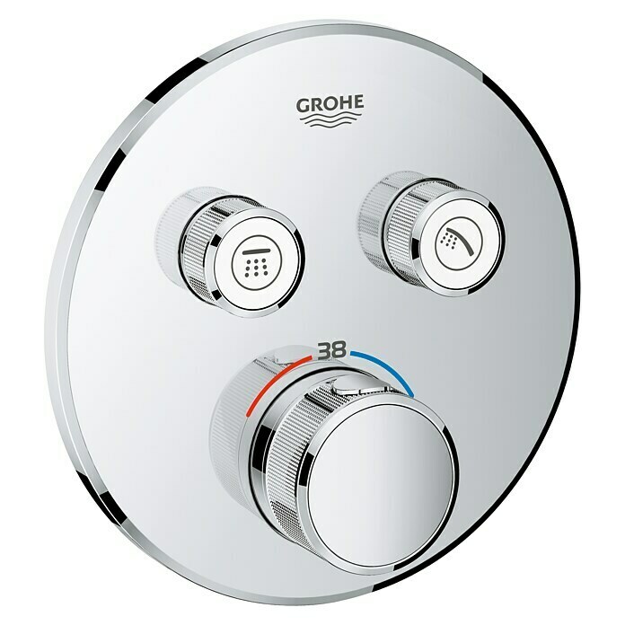 Grohe Grohtherm SmartControl UP-ThermostatarmaturMit 2 Absperrventilen, Rund, Chrom, Glänzend Front View