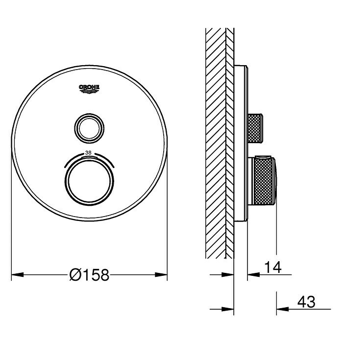 Grohe Grohtherm SmartControl UP-ThermostatarmaturMit 1 Absperrventil, Rund, Moon White, Glänzend Unknown