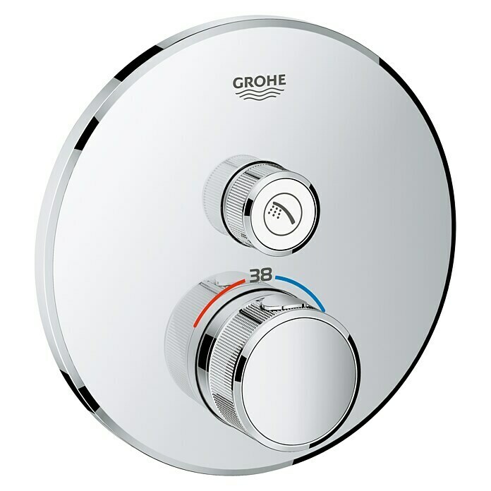 Grohe Grohtherm SmartControl UP-ThermostatarmaturMit 1 Absperrventil, Rund, Chrom, Glänzend Front View