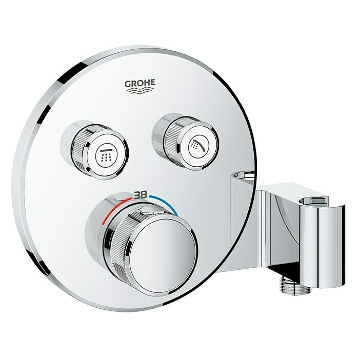 Grohe Grohtherm SmartControl UP-ThermostatarmaturMit 2 Absperrventilen, Rund, Brausehalter, Chrom, Glänzend Front View