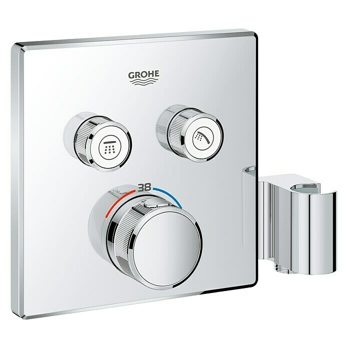 Grohe Grohtherm SmartControl UP-ThermostatarmaturMit 2 Absperrventilen, Eckig, Brausehalter, Chrom, Glänzend Front View