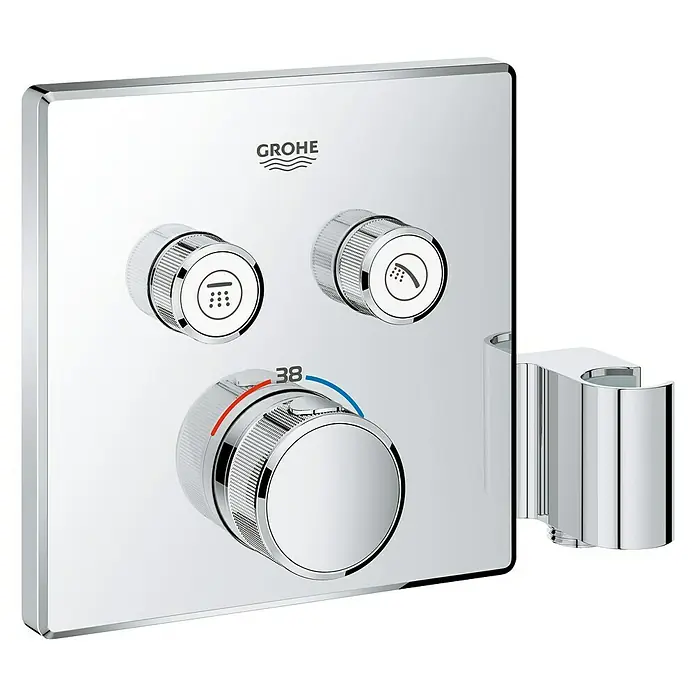 Grohe Grohtherm SmartControl UP-Thermostatarmatur - Eckig, Chrom, Glänzend - Grohe Grohtherm Cube Unterputz-Thermostatbatterie mit quadratischer Rosette aus Metall für einen modernen Look im Badezimmer.