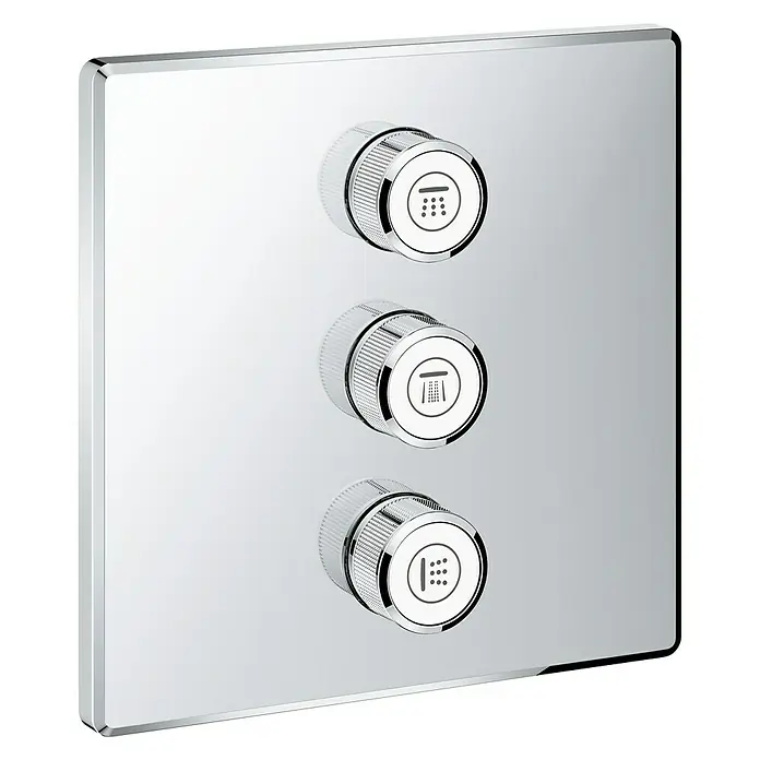 Grohe Grohtherm SmartControl UP-Ventil - Eckig, Chrom, Glänzend - Quadratische Duscharmatur aus Chrom mit drei runden Knöpfen zur Steuerung verschiedener Duschfunktionen.
