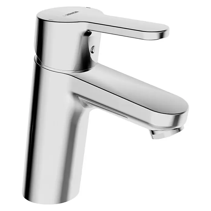 Hansa Primo Waschtischarmatur XL - Ohne Zugstange, Chrom, Glänzend - Nahaufnahme einer modernen, verchromten HANSA Armatur für das Badezimmer mit klaren Linien und elegantem Design.