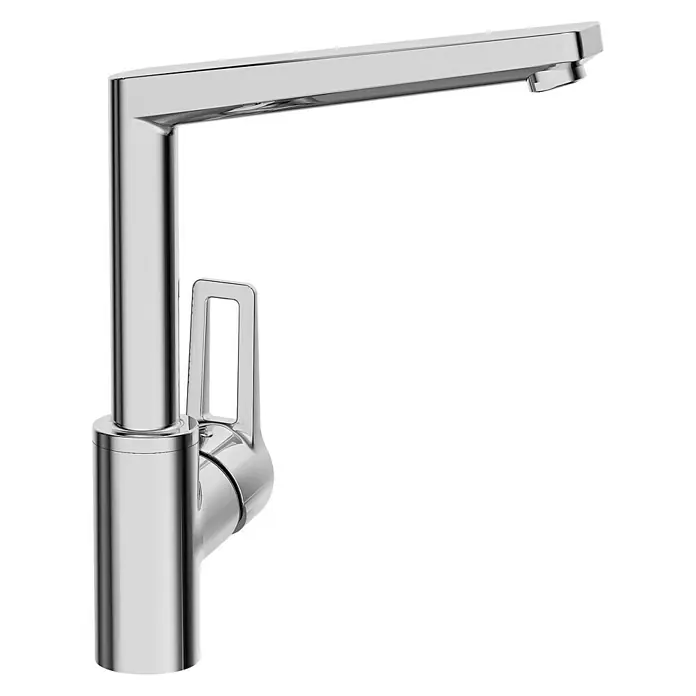 Hansa Twist Spültischarmatur - L-Auslauf, Bügelgriff, Chrom, Glänzend - Elegante Chrom-Küchenarmatur mit klaren Linien und modernem Design. Perfekt für jede moderne Küche, die Stil und Funktionalität vereint.