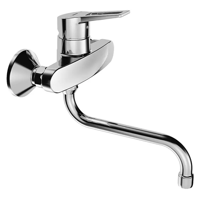 Hansa Twist Spültischarmatur - Bügelgriff, Chrom, Glänzend, Wandmontage - Glänzender Wandarmatur-Wasserhahn mit ausziehbarem Auslauf. Elegantes Design für Küche oder Bad, hochglanzverchromt und funktional.