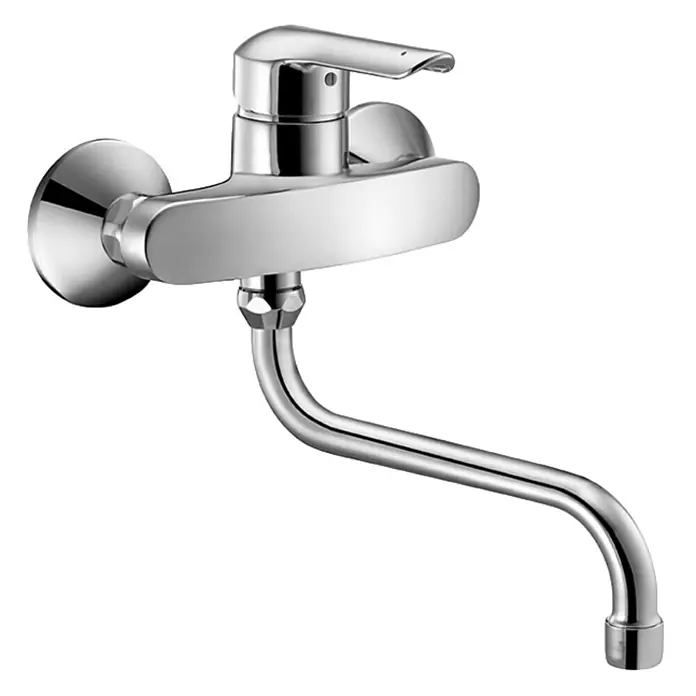 Hansa Vantis Spültischarmatur - Chrom, Glänzend - Wandmontierte Küchenarmatur aus glänzendem Chrom. Die Armatur verfügt über einen einzelnen Hebel und einen schwenkbaren Auslauf.