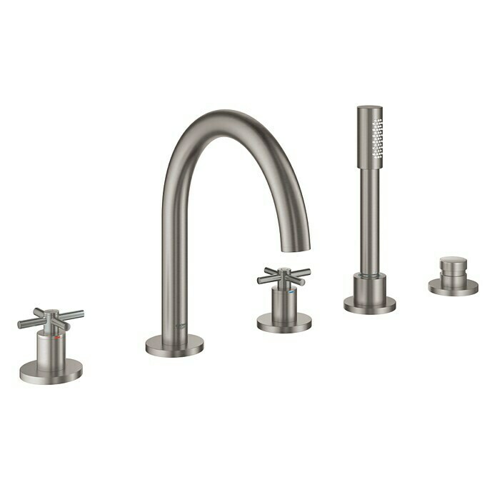 Grohe Atrio WannenrandarmaturKreuzgriff, Supersteel, Matt Front View