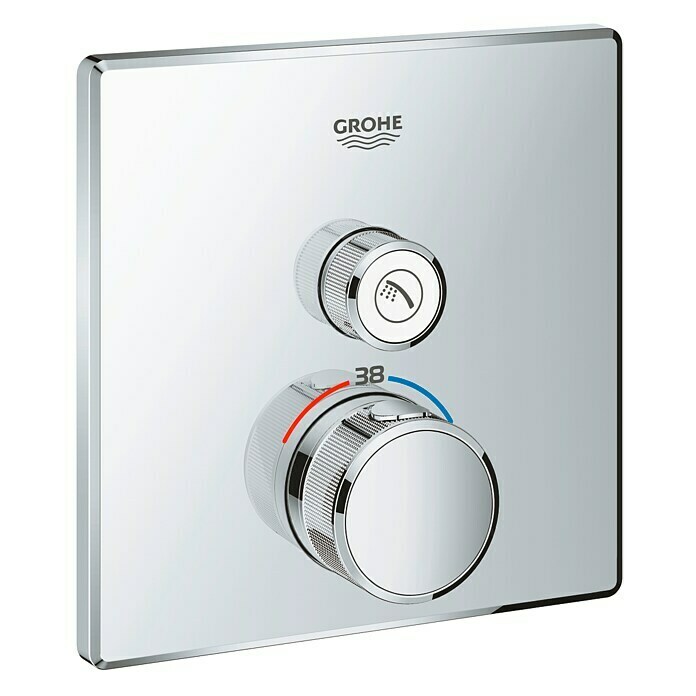 Grohe Grohtherm SmartControl UP-ThermostatarmaturMit 1 Absperrventil, Eckig, Chrom, Glänzend Front View