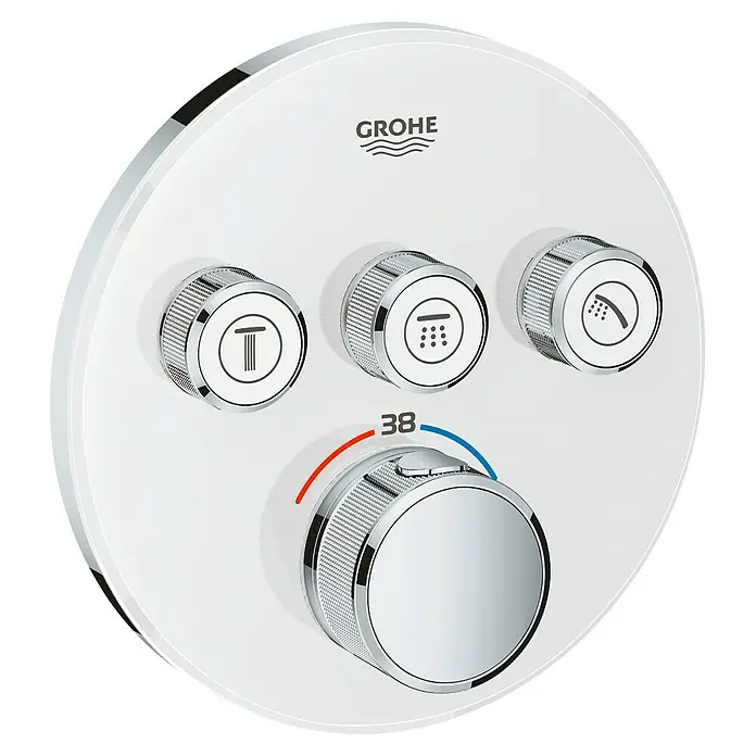 Grohe Grohtherm SmartControl UP-Thermostatarmatur - 3 Stk., Rund, Moon White, Glänzend - Weißes Grohe Duschthermostat mit Chromakzenten und Temperaturregler für ein modernes Badezimmerdesign. Das Thermostat sorgt für Komfort und Sicherheit beim Duschen.