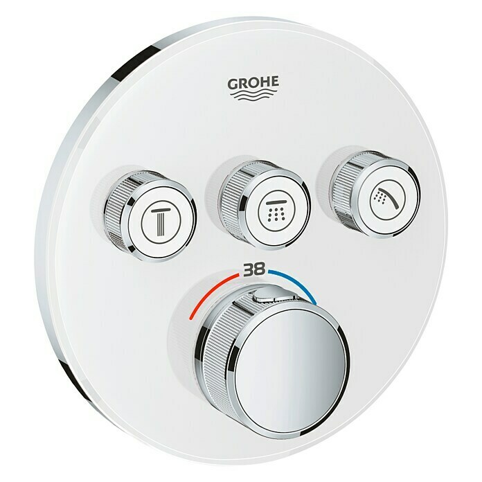 Grohe Grohtherm SmartControl UP-ThermostatarmaturMit 3 Absperrventilen, Rund, Moon White, Glänzend Front View