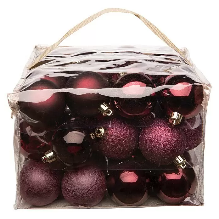 Weihnachtskugeln - Bordeaux, Kunststoff, Durchmesser: 6 cm, 48 Stk. - Vorderansicht