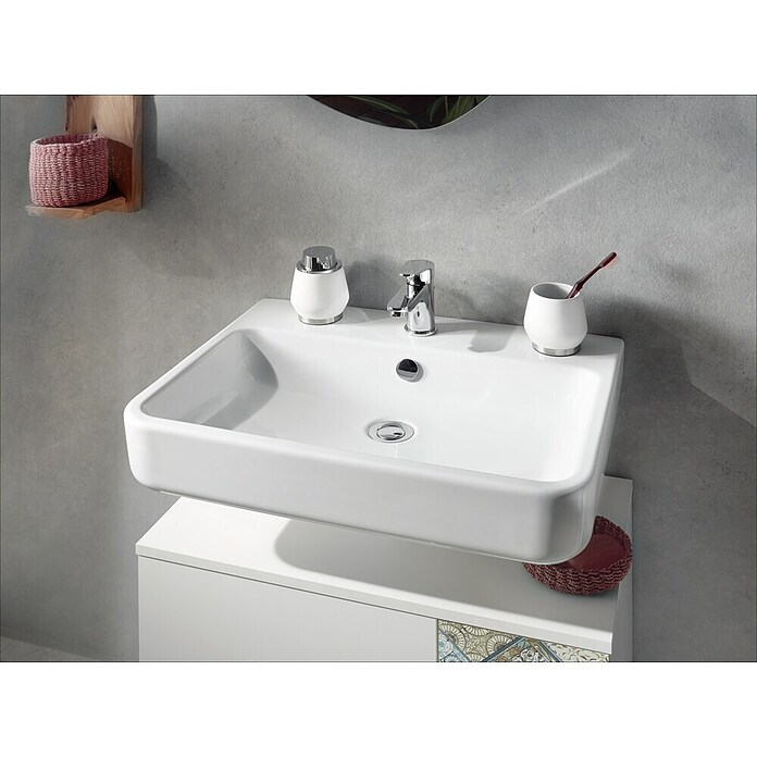 Camargue San Francisco Umivalnik  (60 x 45 cm, Brez posebne glazure, Odprtina za armaturo: Sredina, S prelivom, Bele barve) | 3940 - Waschtische QM | DBBB - Keramik QM | DBB - Keramik | DB - Keramik/Wannen | D - Sanitär | BAUHAUS