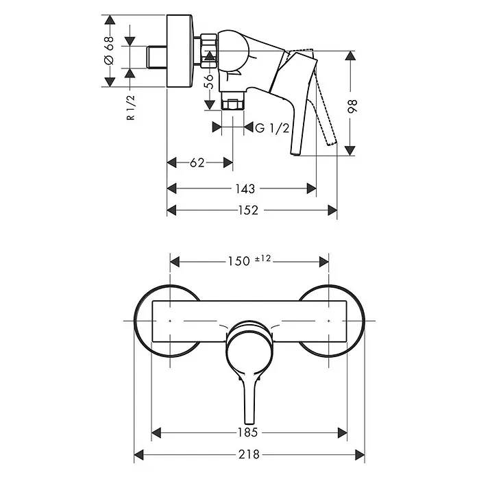 Hansgrohe Brausearmatur Talis S - Chrom, Glänzend - Skizze