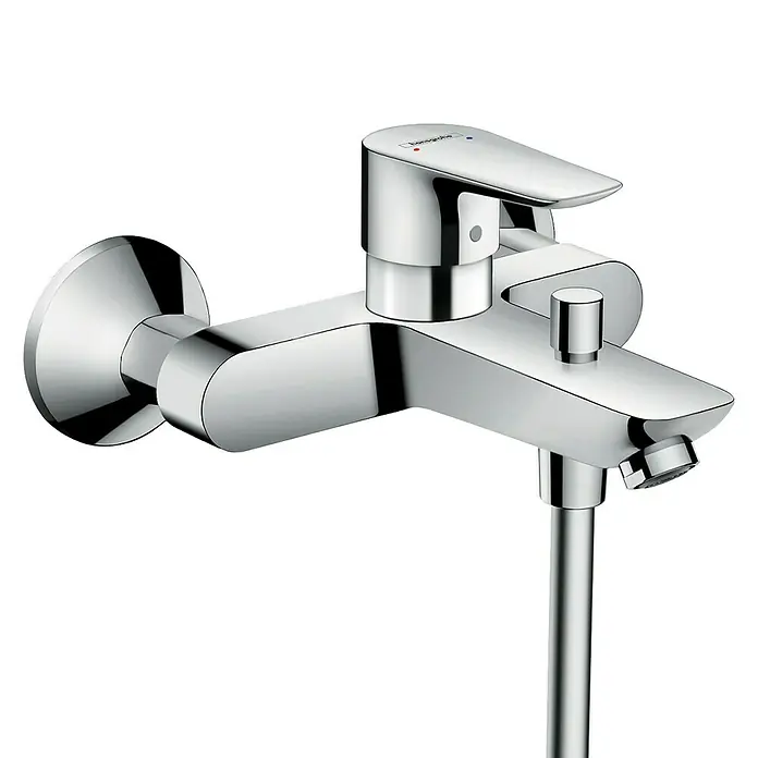 Hansgrohe Talis S Badewannenarmatur Talis E - Ausladung Armatur: 194 mm, Chrom, Glänzend - Wandarmatur in Chromoptik mit Hebelgriff und Brauseanschluss für ein modernes Badezimmer.