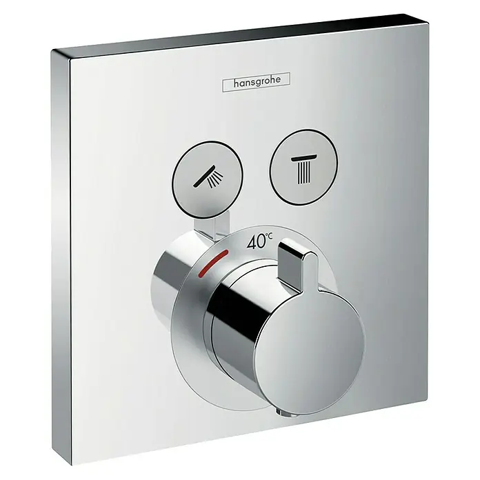 Hansgrohe UP-Thermostatarmatur ShowerSelect - Eckig, Chrom, Glänzend - Hansgrohe Unterputz-Thermostatarmatur mit klarer, quadratischer Blende und Regler für Dusche und Temperatur. Hochwertiges Design für Ihr Bad.
