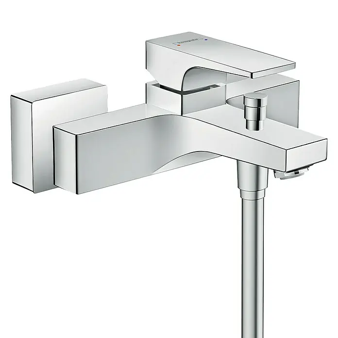 Hansgrohe Badewannenarmatur Metropol - Ausladung Armatur: 180 mm, Chrom, Glänzend - Moderner Hansgrohe Metropol Aufputz Badewannenmischer in Chromoptik mit schlanken, kubischen Formen für ein stilvolles Badezimmer.
