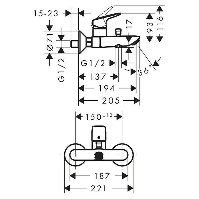 Hansgrohe Badewannenarmatur (Chrom, Glänzend)