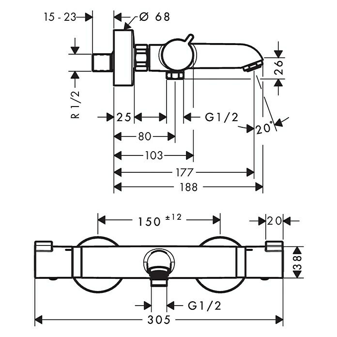 Hansgrohe Wannenthermostat Ecostat ComfortChrom, Glänzend Unknown