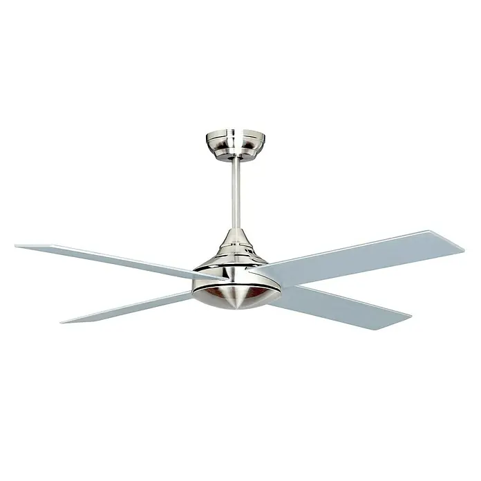 Arte confort Ventilador de techo Zen - Níquel mate, 132 cm, 55 W - Un moderno ventilador de techo de cuatro aspas con acabado plateado, perfecto para espacios habitables.