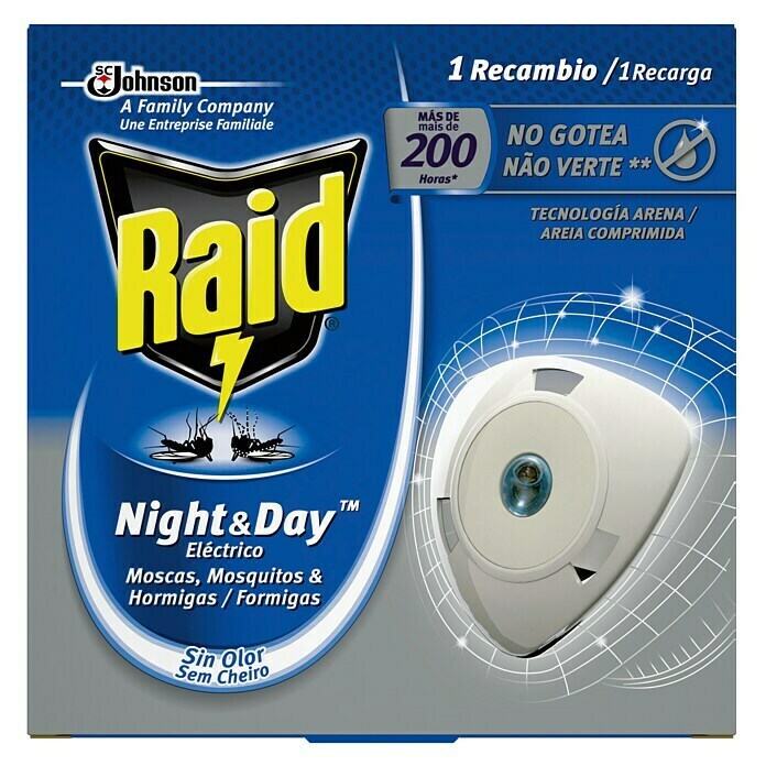 Raid Producto anti-insectos eléctrico líquido Night&Day 1 recambio (Blanco, 1 x recambio)