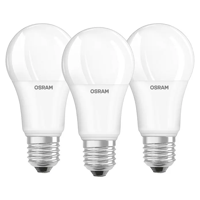 Osram Set de bombillas LED - E27, No regulable, Blanco cálido, 1.521 lm, 13 W, 3 ud. - Tres bombillas LED OSRAM. Lámparas de alta calidad, energéticamente eficientes y duraderas para un hogar brillante.