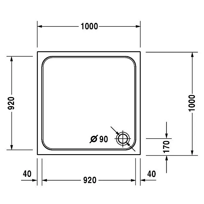 Duravit D-Code Duschwanne - L x B: 100 x 100 cm, Kunststoff, Weiß, Ohne Antirutsch-Oberfläche, Quadratisch - Detailaufnahme