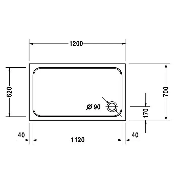 Duravit D-Code Duschwanne - L x B: 120 x 70 cm, Kunststoff, Weiß, Ohne Antirutsch-Oberfläche, Rechteckig - Detailaufnahme