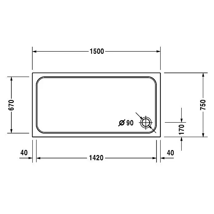 Duravit D-Code Duschwanne - L x B: 150 x 75 cm, Kunststoff, Weiß, Ohne Antirutsch-Oberfläche, Rechteckig - Detailaufnahme